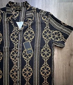 Casa Moda Woven Shirt  Baroque Pattern Black /Gold Yellow Size L - Picture 1 of 4