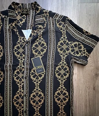 Casa Moda Woven Shirt  Baroque Pattern Black /Gold Yellow Size L - Image 1 of 4