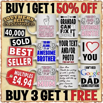 SOUTHERN BELL CUSTOMISED Personalised Mug Custom Photo Cup Logo Name Text Christmas Birthday Eid Gift Tea