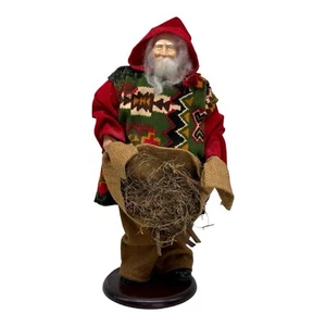 Rustic Woodland Old World Santa Claus Figurine~16”~Folk Art~Corduroy Aztec Vest - Picture 1 of 11