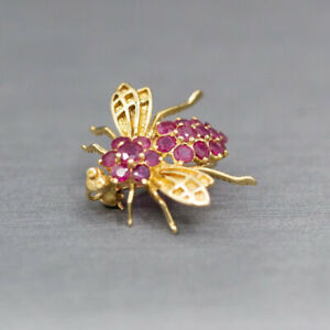 2Ct Round Simulated Ruby Bumble Bee Brooch Pin 14K Yellow Gold Plated Sliiver