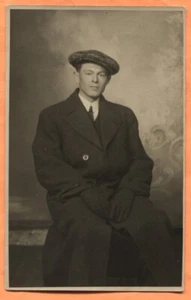 Young Man Dressed for Winter Studio Portrait 1914 Real Photo Postcard - Picture 1 of 3