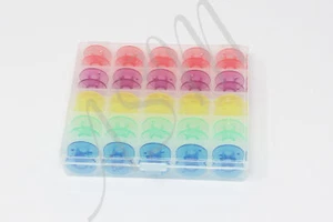 25 Pack Assorted Color Plastic Bobbins w/Plastic Box - Picture 1 of 2