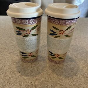 Temp-Tations By Tara Old World Confetti Ceramic Travel Mug Silicone Lid & Sleeve
