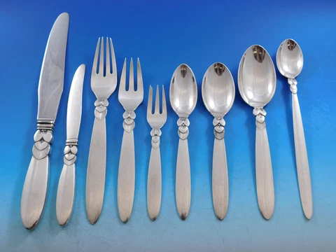 Cactus by Georg Jensen Danish Sterling Silver Flatware Set Service 111 pc Dinner Cover
