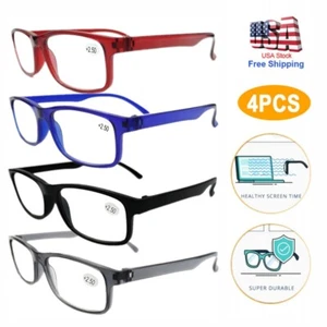 4 Pairs Mens Womens Rectangle Fashion Retro Power Reading Reader Glasses 1-4 - Picture 1 of 13