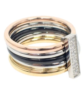 Edelstahlring Damenring glänzend rose gold silber schwarz 10 mm breit Zirkonia - Picture 1 of 2