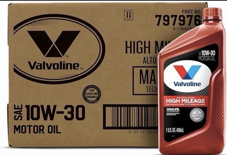 Mezcla sintética Valvoline alto kilometraje MaxLife 10W-30 1 cuarto (paquete de 6) Foto 1 de 1