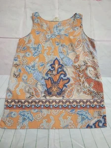 Lucy & Laurel Womens Blouse Large Orange Sleeveless Tank Floral Paisley - Picture 1 of 10