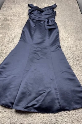 Vestido Bill Levkoff Mujer 8 Azul Marino Satén Muestra Acanalado Acampanado Vestido de Noche Foto 1 de 4