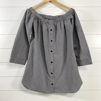 Reformation Womens Stripe Off the Shoulder Banker Dress sz XS Gray Made in USA - Image 1 of 4