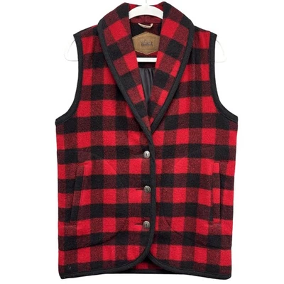 Woolrich Vintage Wool Vest Mens Small Red Buffalo Plaid Wool Button Made USA - Image 1 of 4