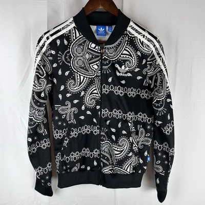 Adidas Originals Paisley Full Zip Track Jacket Black White Women’s Sz XS Trefoil - Image 1 of 4