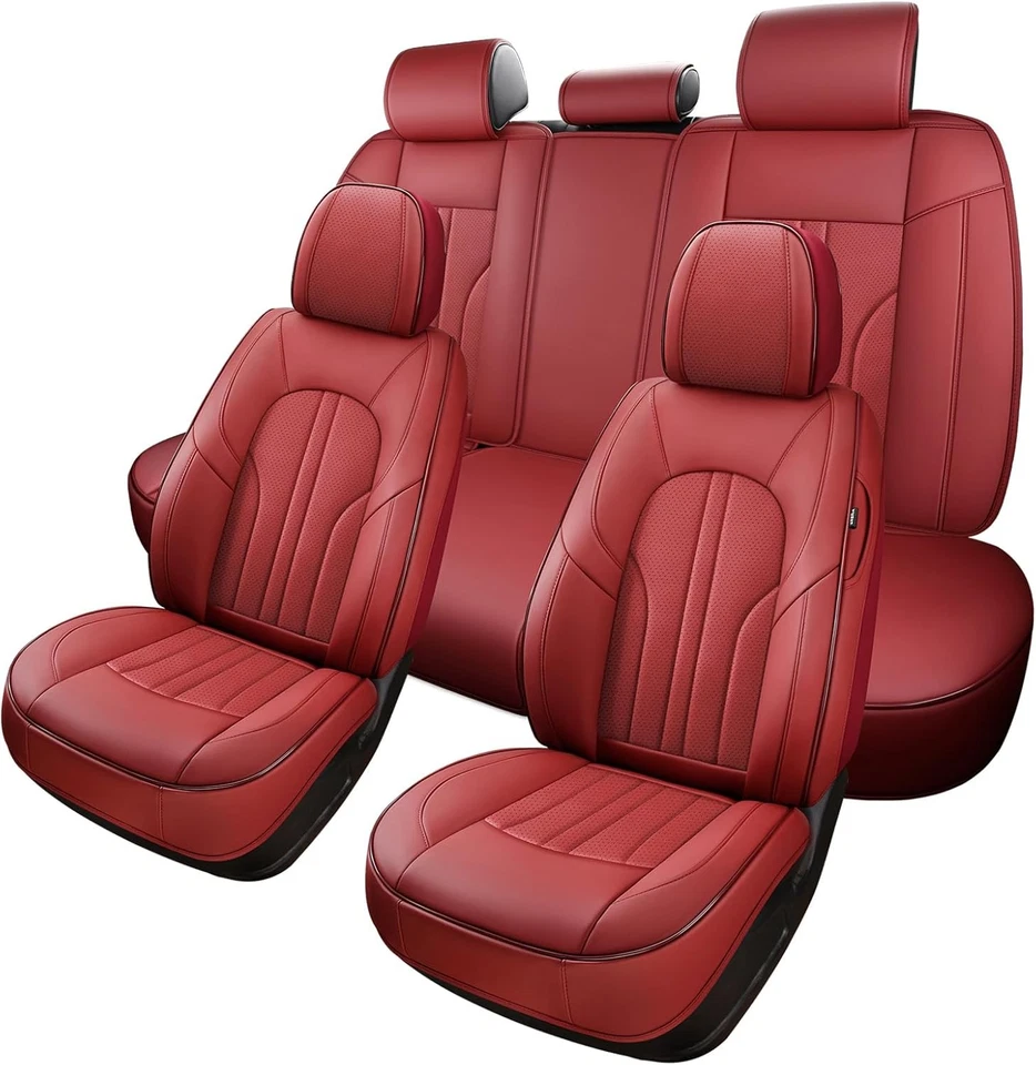 Red Car Seat Covers,Leather Car Seat Cover, Waterproof Seat Covers Full Set, Fit - Image 1 of 4