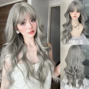 Air Bangs Grey Cosplay Wigs with Bangs Halloween Lolita Headband Wigs Carnival - Picture 1 of 12