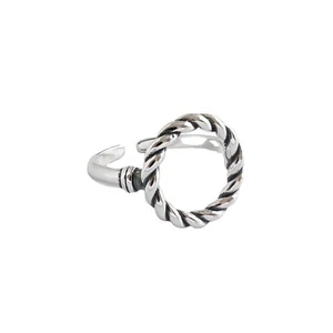 Real S925 sterling silver ring retro geometric circle twist opening female ring - Picture 1 of 6