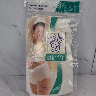 Just My Size Size 11 White Cotton Stretch Brief Panties Underwear 2 Pair NOS Y2K - Image 1 of 4