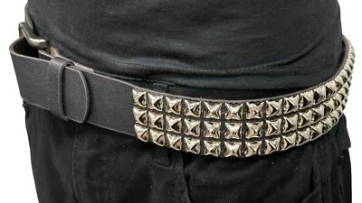 BLACK Three Row SILVER Pyramid Stud Belt Leather Handmade Studded Belt Punk Goth - Image 1 of 4