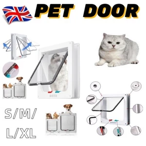 Pet door 4 way locking Small Medium Large Dog Cat Flap Magnetic White Frame UK - Picture 1 of 16