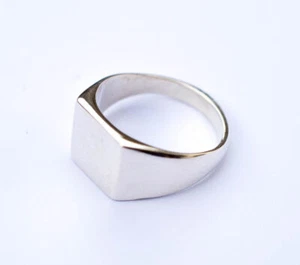 925 Sterling Silver Plain Signet Ring Square Cut Mens Ring Statement Ring Size - Picture 1 of 6