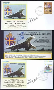 '89 DOS CUBIERTAS AF CONCORDE FLT FIRMADAS Cpt MACHAVOINE/CHEMEL_REUNION-LUSAKA & RTN - Imagen 1 de 2