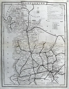 1804 (1858) Antique Map: Lancashire by Cole from The Railway & Pedestrian Atlas - Picture 1 of 2