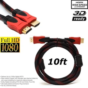 10FT HDMI CABLE For BLURAY 3D DVD PS3 HDTV XBOX LCD HD TV 1080P PREMIUM V1.4 Us - Picture 1 of 6
