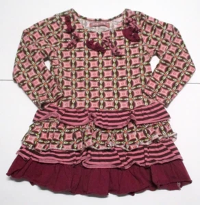GIRLS JELLY THE PUG PINK & BURGUNDY TRENDY PRINT RUFFLE DRESS SIZE 4T - Picture 1 of 1