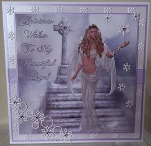HANDMADE CHRISTMAS CARD WITH A FANTASY PAGAN ANGEL DESIGN CAN BE PERSONALISED - Picture 1 of 3