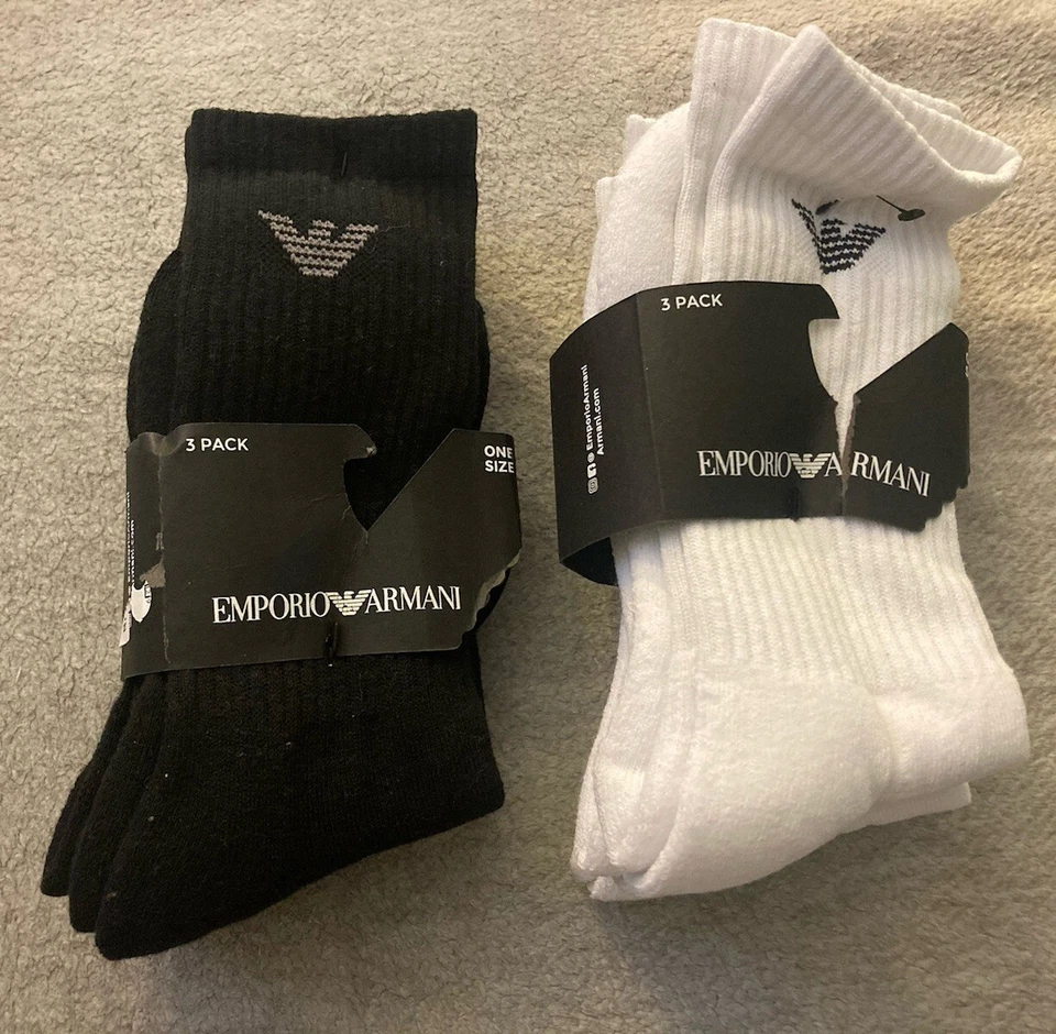 EMPORIO ARMANI Lote de 2 3 paquetes de calcetines blancos y negros NUEVO Foto 1 de 1