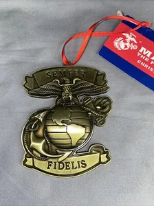 Decorazione albero di Natale Kurt Adler US Marines metallo Semper Fidelis Corpo dei Marines  - Foto 1 di 4