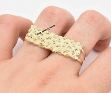14K Yellow Gold Plated Silver Nugget Rectangular Two Finger Ring in Men's