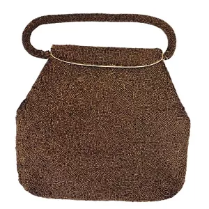 Borsa a mano vintage completa di perline multicolore oro zip tasca cerniera chiusura manico 12" - Foto 1 di 6