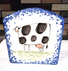 Molly Dallas Blue Cow/utters Napkin Holder Spatterware Pottery  5 1/2 " x 5"