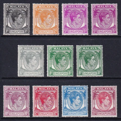 SINGAPORE 1948-52 KGVI Perf 17½ x 18 Definitives selection MH/* (CV £82) Cover