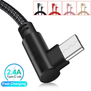 Type C 90 Degree Braided USB C Fast Charging Cable Data Sync For Samsung Huawei - Picture 1 of 13