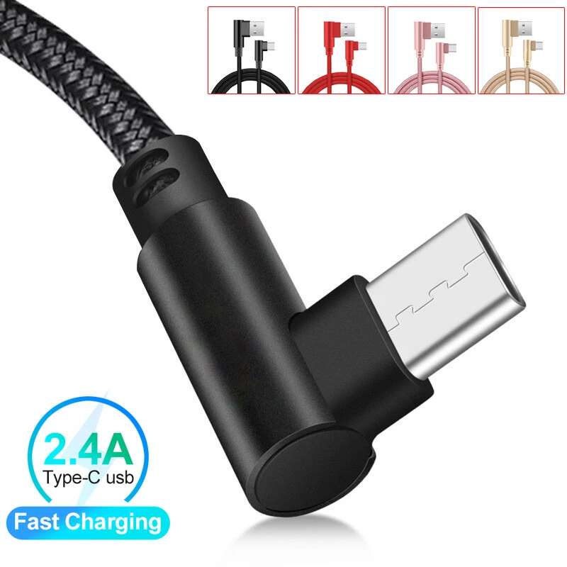 Type C 90 Degree Braided USB C Fast Charging Cable Data Sync For Samsung Huawei - Image 1 of 4