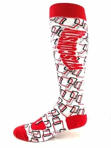 Wisconsin Badgers White Red & Black Repeat Rectangles Thin Long Socks - Picture 1 of 2