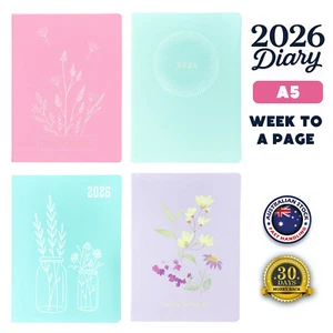 2026 Diary A5 Week to Page Floral Print Cover Softcover Round Edge Planner Gifts - Picture 1 of 9