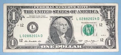 28 August 2014 Birthday Note $1 One Dollar Bill L 02882014 D (_ 28 - 8 - 2014 )` - Image 1 of 2