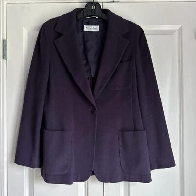 Max Mara Blazer Jacket Womens 12 Angora Virgin Wool Eggplant Plum Italy DEFECTS - Image 1 of 4