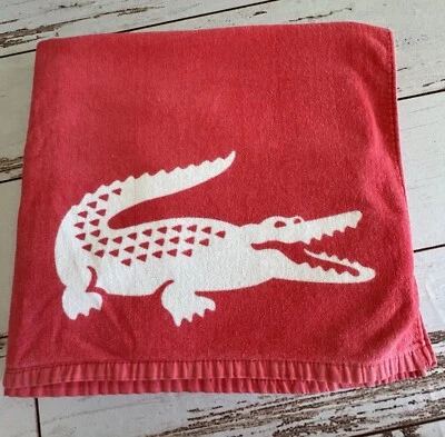 Lacoste Alligator Beach Pool Towel 100% Cotton 33.5”x64” Pink Striped - Image 1 of 4