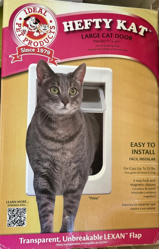 Hefty Kat Large Cat Small Dog Door Flap Size 7.5" X 10.5" 4 Way Door Locking - Image 1 of 1