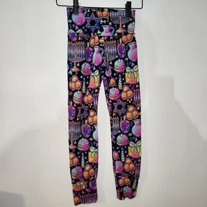 Girls Teenybug Creatioms Handmade Neon Hanukkah Leggings Joggers Size 8 Stretch - Picture 1 of 5