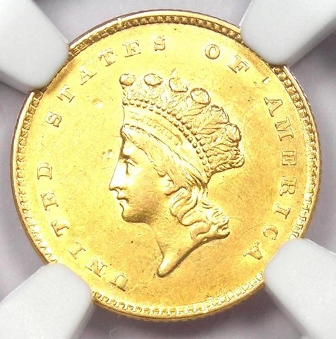 1854 Type 2 Indian Gold Dollar (G$1 Coin) - Certified NGC AU58 - Rare Type Coin! Cover