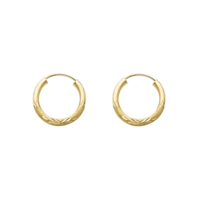 14K Yellow Gold 2mm  Diamond Cut Hoop Earrings for girls - Image 1 of 4