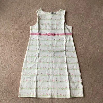 HARTSTRINGS SUNDRESS, GIRLS 10, SLEEVELESS, FLORAL ON WHITE, BACK ZIP, PINK BOW - Image 1 of 4