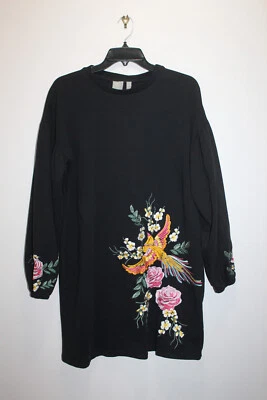 VESTIDO ASOS SHIFT 100% ALGODÃO FRANCÊS TERRY BORDADO FLORAL PRETO MLTI TAMANHO 6 EUA - Imagem 1 de 4