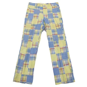 Pantalones de retazos vintage años 70 para hombre 32x30 amarillo azul pastel Pascua golf sábados - Imagen 1 de 13