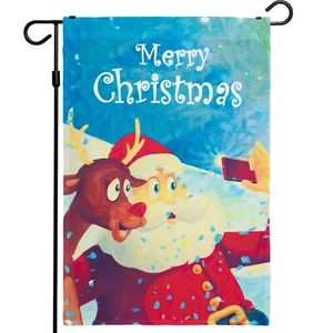 "Bandera de jardín Navidad Invierno Decoración Santa y Reno Selfie 12""x18"" - Imagen 1 de 7